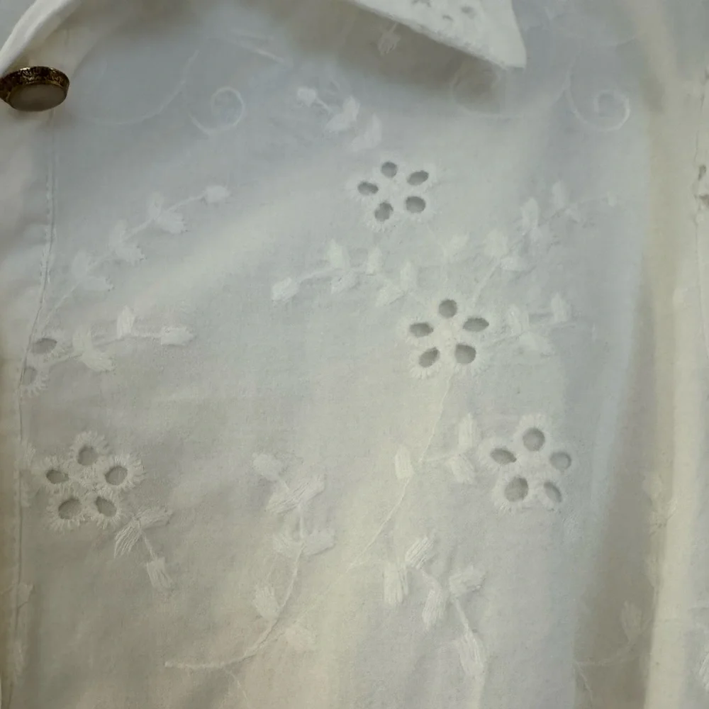 Zara White Long Sleeve Eyelet Dress - Picture 3 of 7